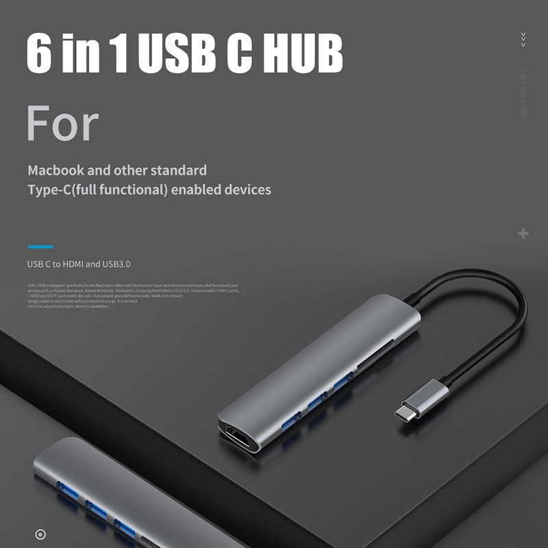 USB 3.1 Type-C Hub To HDMI Adapter 4K Thunderbolt 3 USB C Hub with Hub 3.0 TF SD Reader Slot PD for MacBook Pro/Air/Huawei Mate