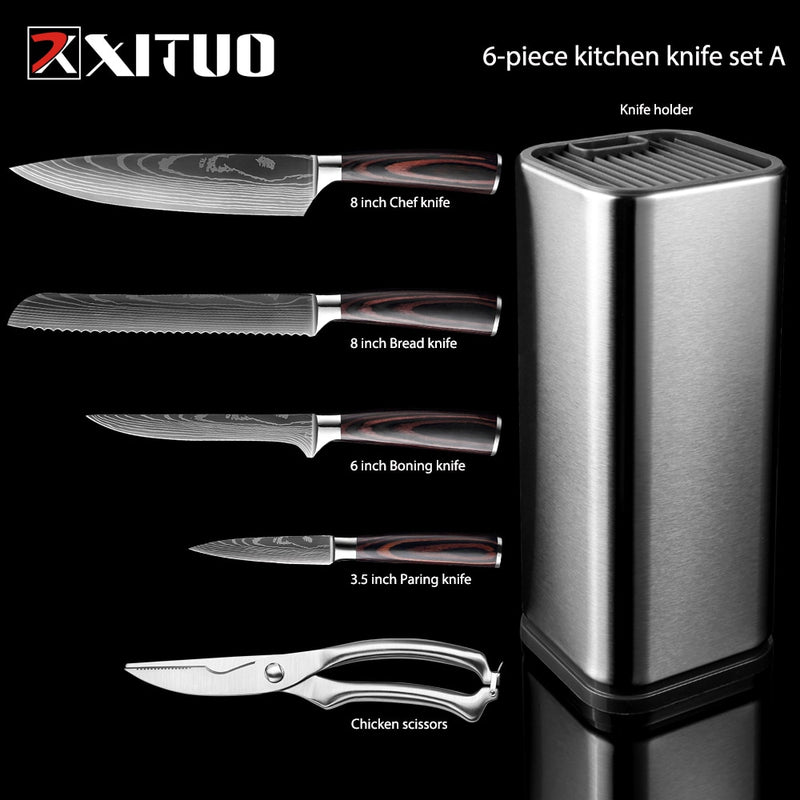 XITUO cuisine 4-8 pièces en acier inoxydable porte-couteau Santoku couteau utilitaire Cutter couperet pain éplucher couteaux ciseaux