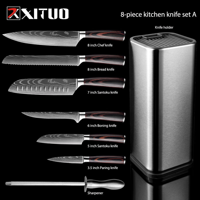 XITUO cuisine 4-8 pièces en acier inoxydable porte-couteau Santoku couteau utilitaire Cutter couperet pain éplucher couteaux ciseaux