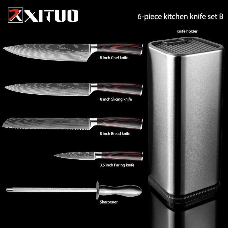 XITUO cuisine 4-8 pièces en acier inoxydable porte-couteau Santoku couteau utilitaire Cutter couperet pain éplucher couteaux ciseaux