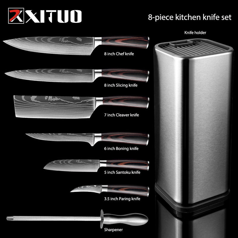 XITUO cuisine 4-8 pièces en acier inoxydable porte-couteau Santoku couteau utilitaire Cutter couperet pain éplucher couteaux ciseaux