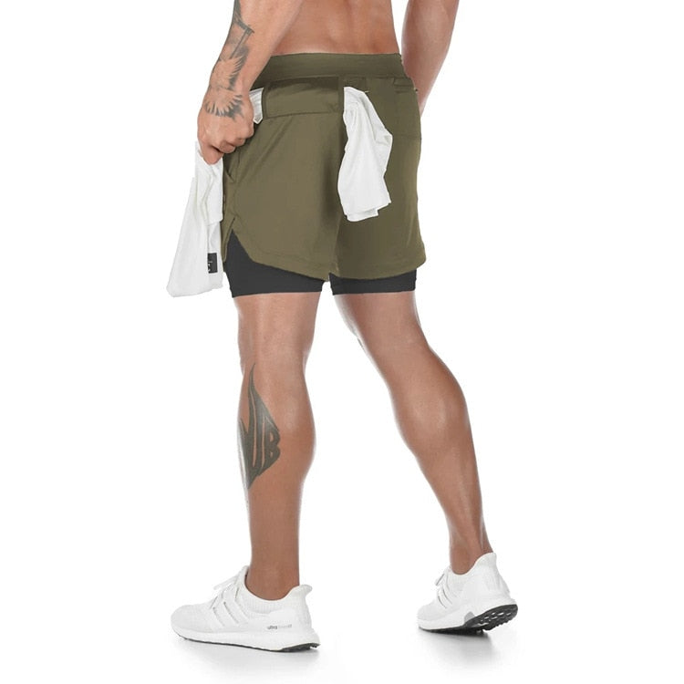 Short de course camouflage 2 en 1 pour homme, pantalon court, séchage rapide, entraînement, gym, fitness, jogging