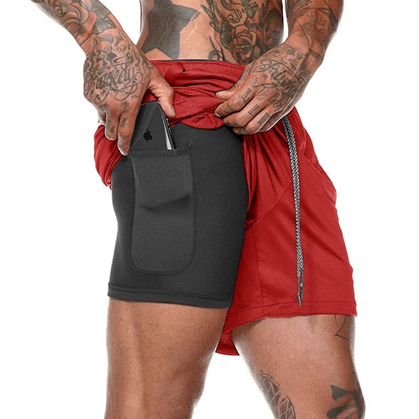 Shorts de sport pour hommes Double Decker Shorts de course 2 en 1 Pantalons de plage Summer Gym Fitness Shorts d'entraînement Shorts de course pour hommes