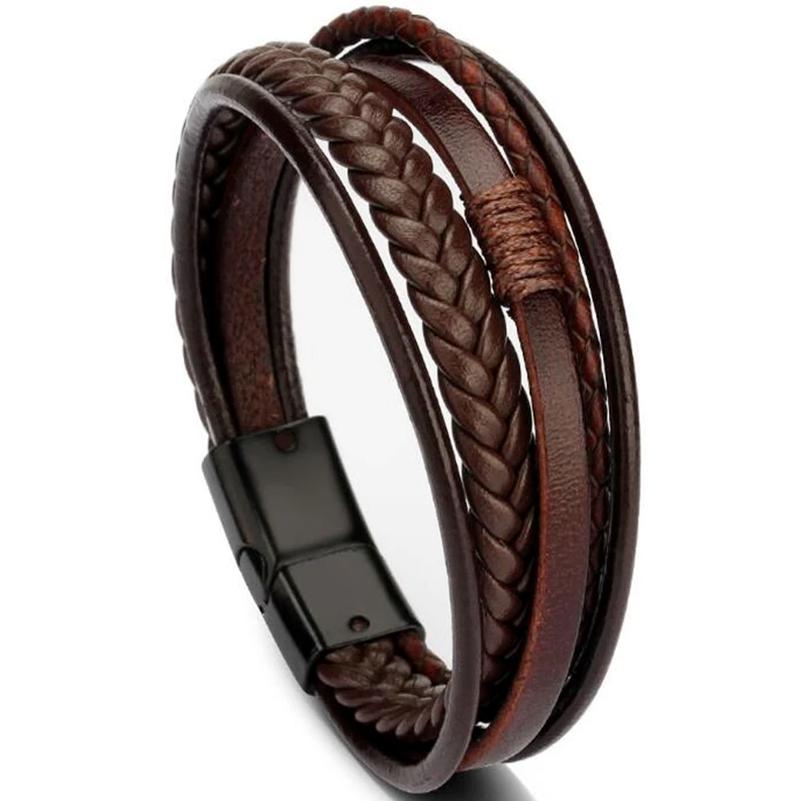 Bracelet en cuir tressé multicouche infini à 8 caractères pour hommes