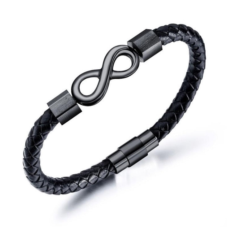 Bracelet en cuir tressé multicouche infini à 8 caractères pour hommes