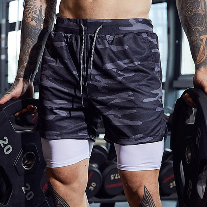 Shorts de sport pour hommes Double Decker Shorts de course 2 en 1 Pantalons de plage Summer Gym Fitness Shorts d'entraînement Shorts de course pour hommes