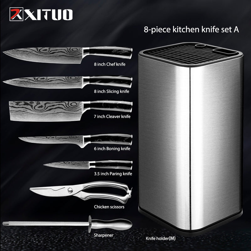 XITUO cuisine 4-8 pièces en acier inoxydable porte-couteau Santoku couteau utilitaire Cutter couperet pain éplucher couteaux ciseaux