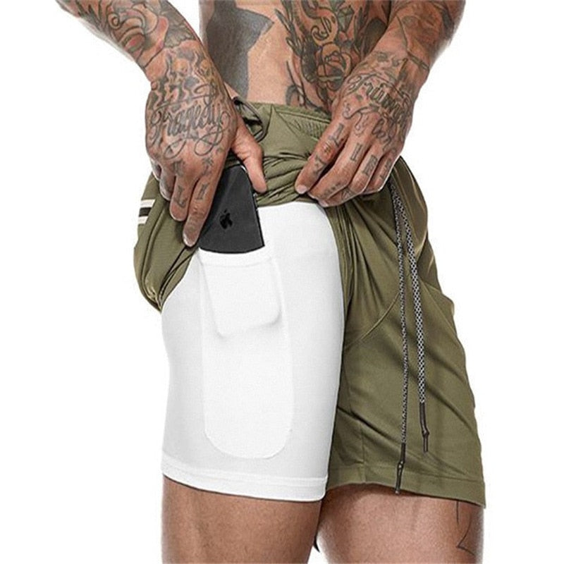 Shorts de sport pour hommes Double Decker Shorts de course 2 en 1 Pantalons de plage Summer Gym Fitness Shorts d'entraînement Shorts de course pour hommes