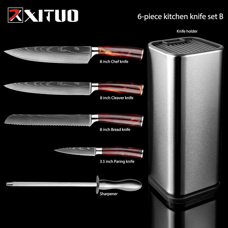 XITUO cuisine 4-8 pièces en acier inoxydable porte-couteau Santoku couteau utilitaire Cutter couperet pain éplucher couteaux ciseaux