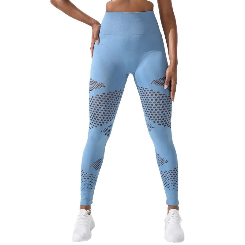 Leggings sexy sans couture à rayures creuses pour femmes