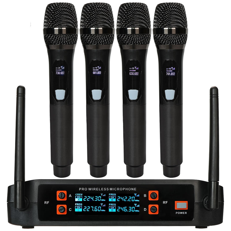 Système de microphone sans fil UHF à 4 canaux avec 2 micros de détermination sans fil