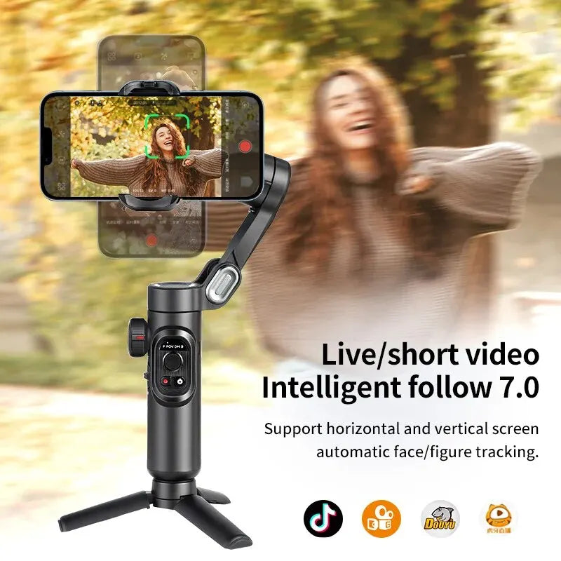 Stabilisateur SmartXE pour smartphone avec lumière d'appoint pour iPhone Android AI Face Tracking TikTok Vlog