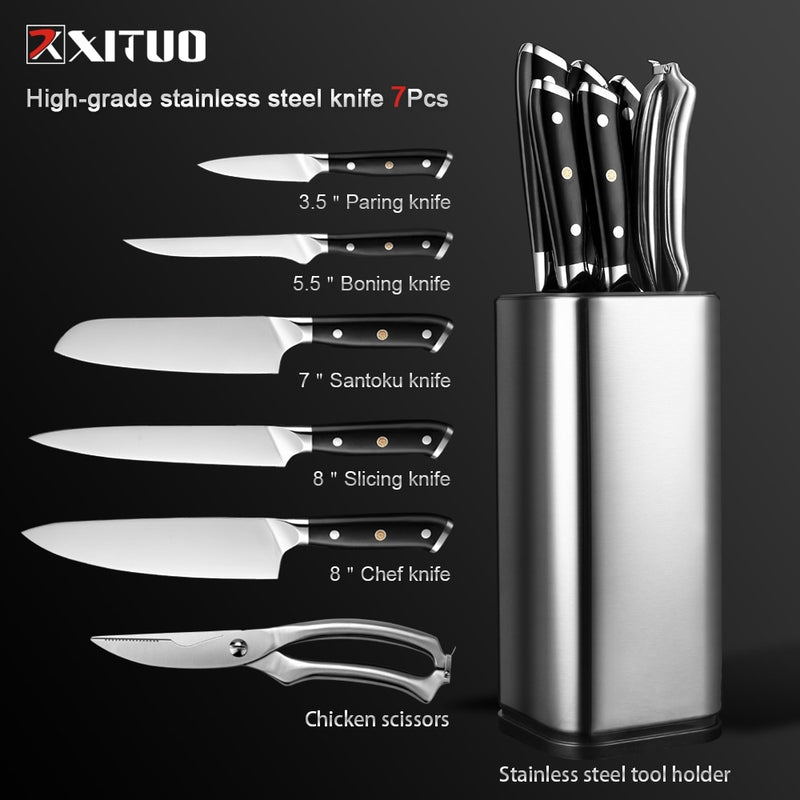 XITUO cuisine 4-8 pièces en acier inoxydable porte-couteau Santoku couteau utilitaire Cutter couperet pain éplucher couteaux ciseaux