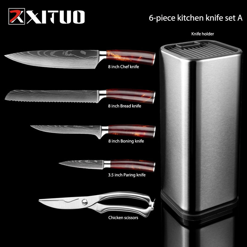 XITUO cuisine 4-8 pièces en acier inoxydable porte-couteau Santoku couteau utilitaire Cutter couperet pain éplucher couteaux ciseaux