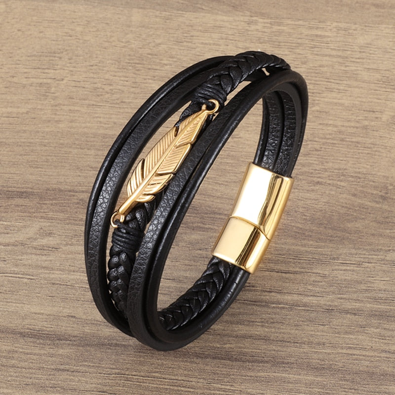 Bracelet en cuir tressé multicouche infini à 8 caractères pour hommes