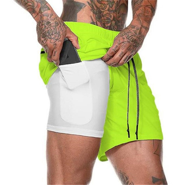 Shorts de sport pour hommes Double Decker Shorts de course 2 en 1 Pantalons de plage Summer Gym Fitness Shorts d'entraînement Shorts de course pour hommes