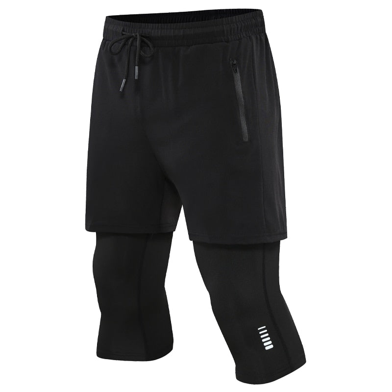 Pantalon court de sport 2 en 1 pour homme, vêtement de course à compression, poche zippée, séchage rapide, leggings assiste, deux pièces