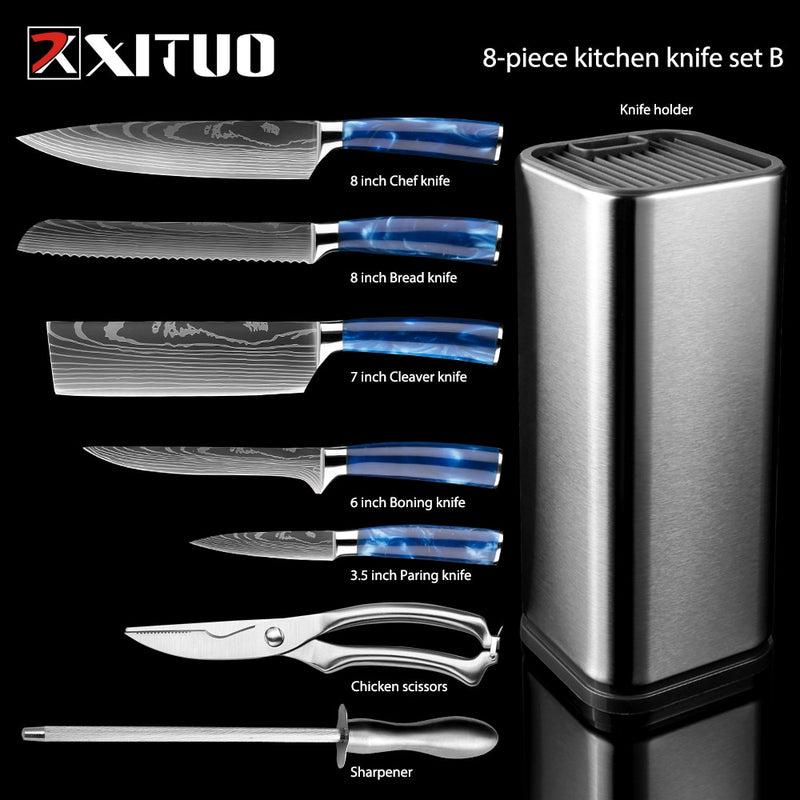 XITUO cuisine 4-8 pièces en acier inoxydable porte-couteau Santoku couteau utilitaire Cutter couperet pain éplucher couteaux ciseaux