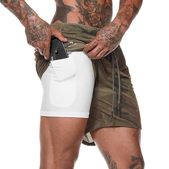 Shorts de sport pour hommes Double Decker Shorts de course 2 en 1 Pantalons de plage Summer Gym Fitness Shorts d'entraînement Shorts de course pour hommes