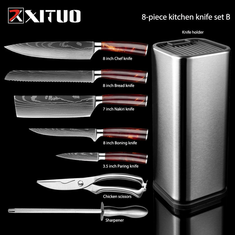 XITUO cuisine 4-8 pièces en acier inoxydable porte-couteau Santoku couteau utilitaire Cutter couperet pain éplucher couteaux ciseaux