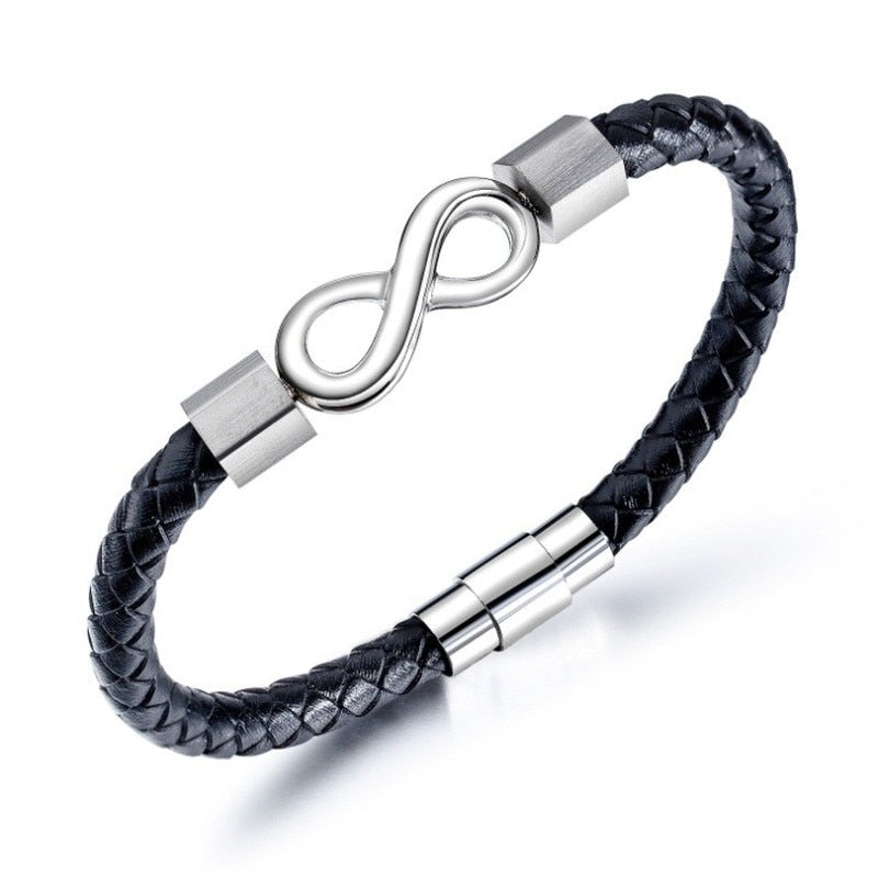 Bracelet en cuir tressé multicouche infini à 8 caractères pour hommes