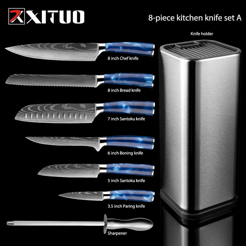 XITUO cuisine 4-8 pièces en acier inoxydable porte-couteau Santoku couteau utilitaire Cutter couperet pain éplucher couteaux ciseaux