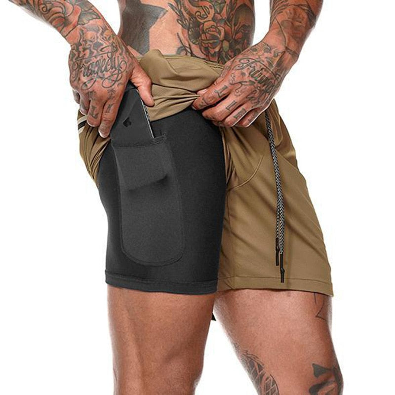 Shorts de sport pour hommes Double Decker Shorts de course 2 en 1 Pantalons de plage Summer Gym Fitness Shorts d'entraînement Shorts de course pour hommes