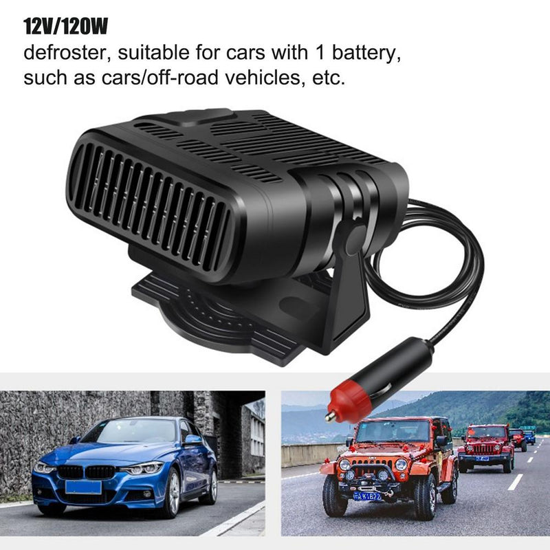 2 en 1 Portable 12/24V 120W Chauffage de voiture Dégivreur électrique Pare-brise Rotation à 360 degrés