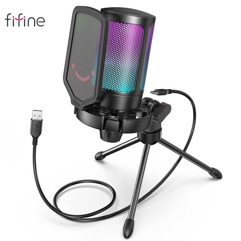 FIFINE USB Condenseur Gaming Microphone, pour PC PS4 PS5 MAC