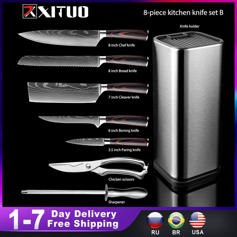 XITUO cuisine 4-8 pièces en acier inoxydable porte-couteau Santoku couteau utilitaire Cutter couperet pain éplucher couteaux ciseaux