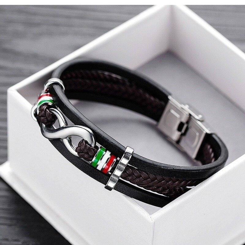 Bracelet en cuir tressé multicouche infini à 8 caractères pour hommes